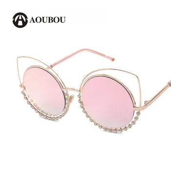 AOUBOU blagovne Znamke Luxury Eye Mačka sončna Očala Diamanti Ogledalo sončna Očala za Ženske iz Nerjavečega Jekla Roza Polikarbonata Gafas Sol 7108