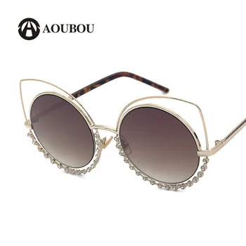 AOUBOU blagovne Znamke Luxury Eye Mačka sončna Očala Diamanti Ogledalo sončna Očala za Ženske iz Nerjavečega Jekla Roza Polikarbonata Gafas Sol 7108