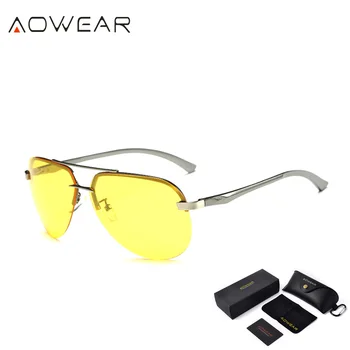 AOWEAR Rimless Nočno Vizijo Očala Moških Polarizirana Varno Nočna Vožnja Očala Očala Moški UV400 Rumena sončna Očala Gafas De Sol