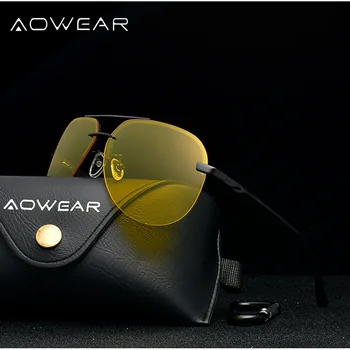 AOWEAR Rimless Nočno Vizijo Očala Moških Polarizirana Varno Nočna Vožnja Očala Očala Moški UV400 Rumena sončna Očala Gafas De Sol