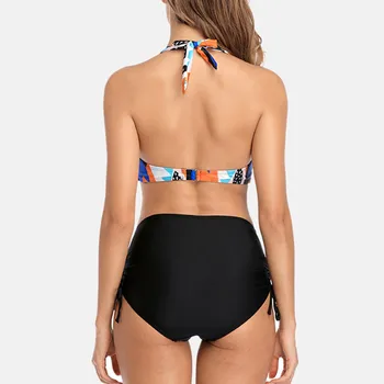 Attraco Ženske Bikini Komplet Povodcem Kopalke Visoko Vratu Kopalke Letnik Pisane Natisnjeni Kopalke Plažo Bikini
