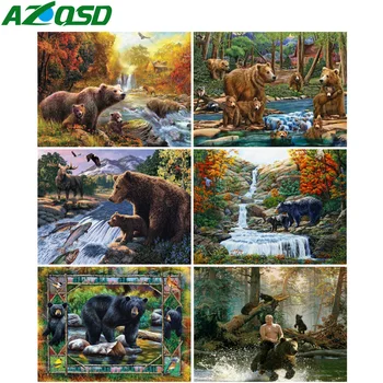 AZQSD Celoten Kvadratni Sveder Diamantni Slikarstva Medved 5D DIY Needlework Diamond Vezenje Mozaik Živali Polno Kompleti Doma Dekoracijo