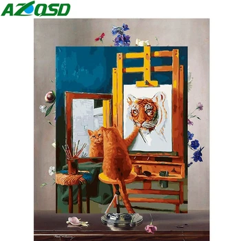 AZQSD Olje, Barvanje Z Številkami Živali DIY Unframe Dekor Za Dom Akril Barve, Barvanje Z Številkami Tiger Handpainted Darilo