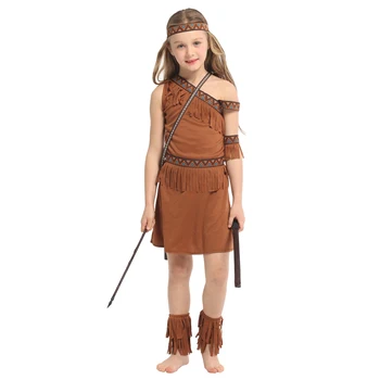 Baby Dekleta Avtohtone Indijance Princesa Boginja Plemena Kostum Cosplay Otroci Halloween Indijanci Stranka Smešno Kostum, Obleke, Enotna