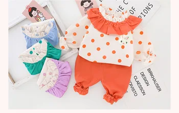 Baby Dekleta Kompleti Oblačil Jesen Novorojenega Dojenčka Športna Oblačila Čipke Pika Vrhovi, Hlače 2 Kos Otroke, Otroška Oblačila