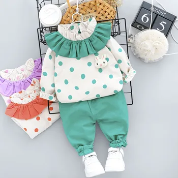 Baby Dekleta Kompleti Oblačil Jesen Novorojenega Dojenčka Športna Oblačila Čipke Pika Vrhovi, Hlače 2 Kos Otroke, Otroška Oblačila