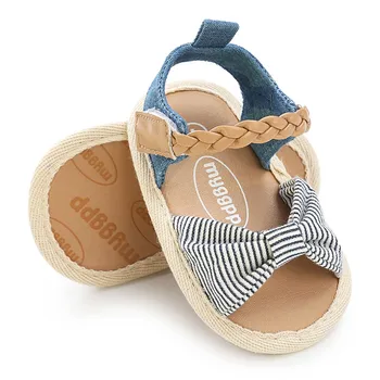 Baby dekleta čevlji novorojenega dojenčka poletje nov modni platno lok PU priložnostne mehko prvi pohodniki baby toddler čevlji