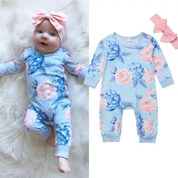 Baby Romper 2020 Jeseni, Pozimi Novorojenčka Otroci, Dekleta, Cvetlični Jumpsuit Playsuit Dojenčka Obleke Toplo Bombaž Oblačila 6-24 Mesecev
