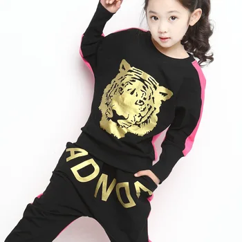 Band Nova Moda Obleko Hip-Pop Dekleta Plesne Kostume Otrok, Določa Šport Obleke Tiger Tiskanje Dva-Delni Set Otroci Oblačila Dekle