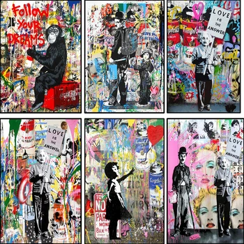 Banksy povzetek oljna slika, plakatov in fotografij, grafiti umetnost, slikarstvo, umetnost, slika, platno stensko platno, doma dekoracijo