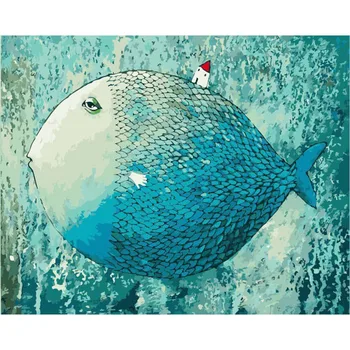 Barvanje Z Številkami DIY Dropshipping 40x50 50x65cm Modro morje, spanje ribe Živali Platno Poročno Dekoracijo slikah Darilo