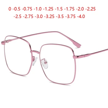 Big Okvirjem Kvadratnih Kratkovidnost Objektiv Ženske Dioptrije Očala Kovinski Roza Okvirju Kratkovidan Očala Na Recept 0 -0.5 -0.75, Da -4.0