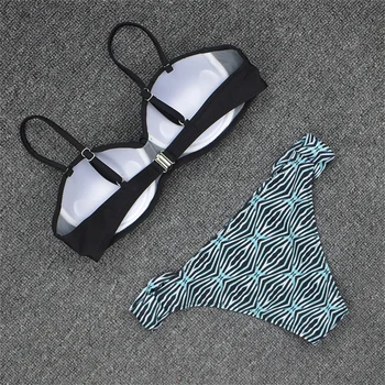 Bikini Komplet 2021 Ženske Črne Kopalke Paisley Letnik Kopalke, Push Up Brazilski Seksi Maillot Bain De Nizko Pasu Plaža Obrabe