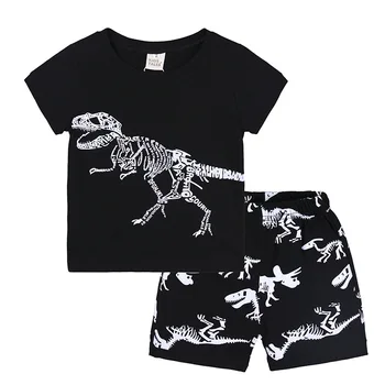BINIDUCKLING Poletje Fant Risanka Dinozaver Tiskanja 2PCS/Set Kratek Rokav T-Shirt majica+Hlače, Bombaž Oblačila, ki bo Ustrezala Za Otroke Otrok