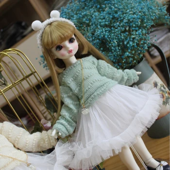 BJD lutka obleko obleko pulover + belo krilo + ramenski verige + lase sponke za 1/6 1/4 1/3 BJD oblačila blyth obleko lutka dodatki