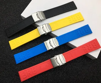 Blagovne znamke 22 mm 24 mm Črna Modra Rdeča Rumena Zapestnica Silikonske Gume Watch Band watchband iz Nerjavečega sponke za Breitling trak logotip na