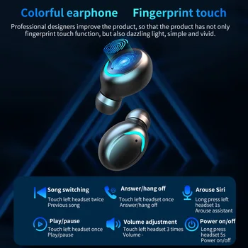 Bluetooth EarphoneTWS V5.0 9D Brezžične Stereo Slušalke Šport Vodotesne Slušalke Mini Pravi Brezžični Čepkov za mobilni telefon