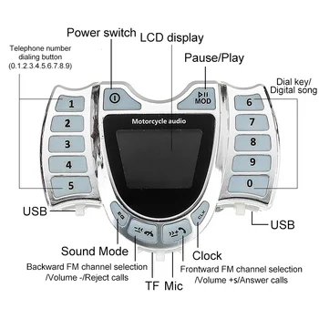 Bluetooth motorno kolo, Audio Stereo Zvok Anti-theft Alarmni Sistem Nepremočljiva Ojačevalec Zvočniki TF FM Glasbe MP3 z Daljinskim upravljalnikom