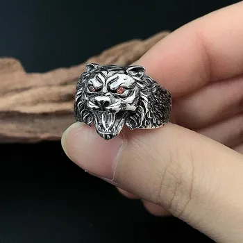BOCAI podkrepljena S925 čisto srebrni nakit retro Tajski srebro moške tesnilo odprite moda tri-dimenzionalni tiger glavo srebrni prstan