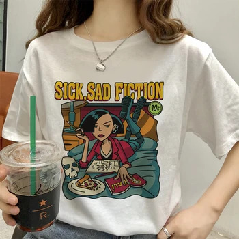 Bolan Žalostno Fikcija 2020 Harajuku Kawaii Estetske Natisnjeni 90. letih Priložnostne Vrhovi T-shirt Moda Poletje Ženska Vzorec Tiskanje
