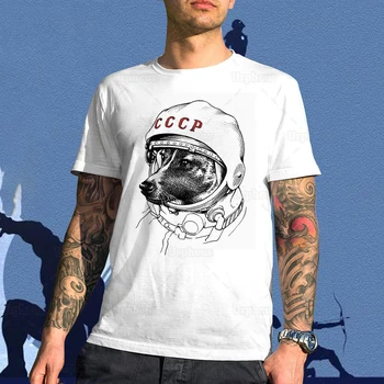 Bombaž Laika Prostor Traveler CCCP Tshirt Prostor Psa Astronavt Kuža Laika Majica