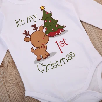 Božič baby romper novorojenega dojenčka baby fantje dekleta risanka jelena Božično drevo tiskanja dolge rokave romper jeseni otroška oblačila