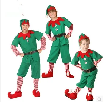 Božič Otroci Oblačila na Novo določiti Malčke Baby Santa Claus Cosplay Obleko Zelene Toplo novoletni Kostumi za Fante, Dekleta, Družina