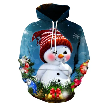 Božič Santa Claus Moški ženski pulover s kapuco 3D Tiskanje Hooded Majica Pade Pozimi Moda Snežaka Kapičastih Pulover, Oblačila