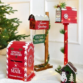 Božični Dekor Tla Poštnem Nabiralniku Postbox Domov Zunanji Les Božično Zabavo Dekoracijo Ročno Restavracija Hotel Fotografija Rekviziti
