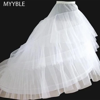 Brezplačna dostava za Visoko Kakovostno Belo Petticoat Vlak Crinoline Underskirt 3-Plasti 2 Obroče Za Poročne Obleke Poročne Oblek