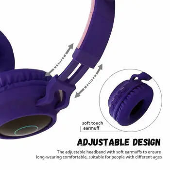 Brezžični LED Mačje Uho šumov, Slušalke Bluetooth 5.0 Mladih Otroci Slušalke Podpira TF Kartice 3,5 mm Vtič Z Mic