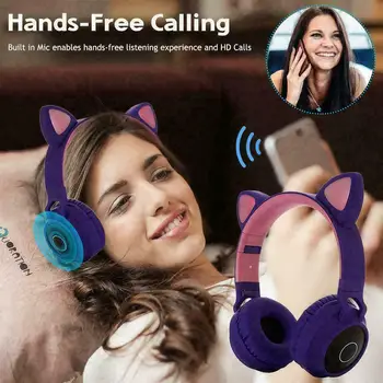 Brezžični LED Mačje Uho šumov, Slušalke Bluetooth 5.0 Mladih Otroci Slušalke Podpira TF Kartice 3,5 mm Vtič Z Mic