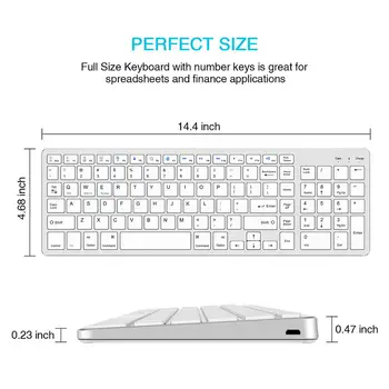 Brezžično Tipkovnico Bluetooth Polnilna Številčno Tipkovnico Polne velikosti Prenosni Ergonomska Tipkovnica za Mac Laptop Pisarniški Material