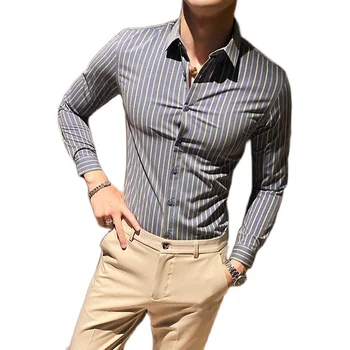 Britanski Slog, Črtasto Majico Moških Dolg Rokav Slim Fit Poslovno Obleko Srajce Moda Moški Priložnostne Socialne Bluzo Camisa Masculina