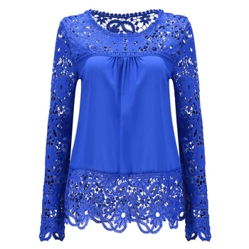 Camisa Feminina S-6XL Plus Velikosti Šifon Bluze za Ženske Bluzo Čipke Long Sleeve Majica Kvačkanje Blusa Vrhovi Blusas Femininas