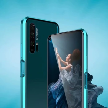 Capa fundas Aluminija Odbijača spredaj zadaj Transparentno Steklo Luksuzni Primeru Telefon Za Huawei Honor 20 Pro Odbijača zaščitna primeru telefon