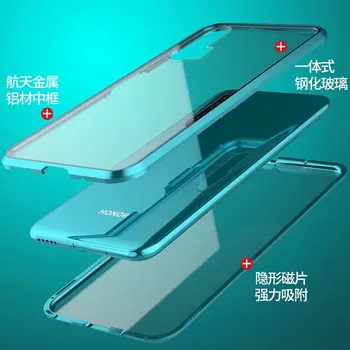 Capa fundas Aluminija Odbijača spredaj zadaj Transparentno Steklo Luksuzni Primeru Telefon Za Huawei Honor 20 Pro Odbijača zaščitna primeru telefon