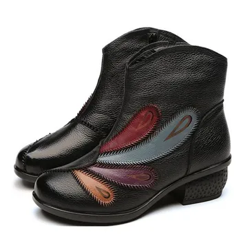CEYANEAO Modnih ženskih čevljev, ročno izdelan s cvetjem; Pozimi škornji; Novo 2018; žamet zimski škornji pravega usnja čevelj