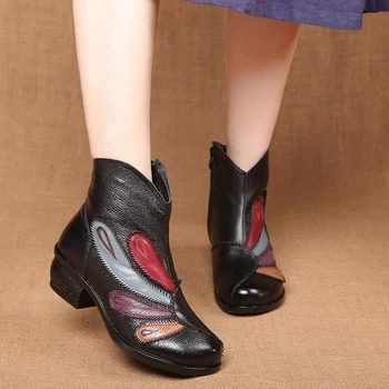 CEYANEAO Modnih ženskih čevljev, ročno izdelan s cvetjem; Pozimi škornji; Novo 2018; žamet zimski škornji pravega usnja čevelj