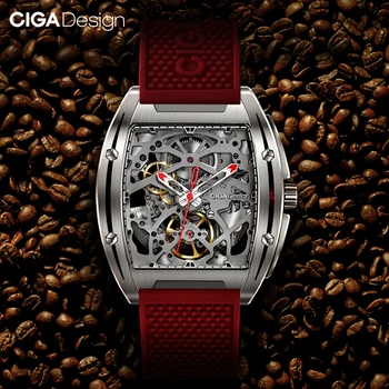 CIGA DESIGN Watch Avtomatsko Mehansko ročno uro iz Nerjavečega Jekla Sapphire Kristalno Uro Okostje Izbiranje Silikonski Trak