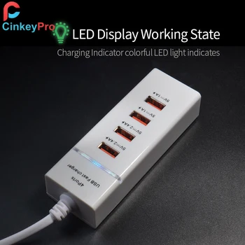 CinkeyPro 4-Vrata USB Polnilnik z LED Luči Tabela Adapter Mobilni Telefon Hitro Polnjenje za iPhone, iPad, Samsung Univerzalni