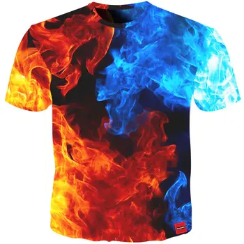 Cloudstyle Nova Zasnova Poletne Moške Tshirt 3D Tiskanja Ledeni Ogenj Hip Hop T-shirt Moški Ulične Hipster Crewneck T Shirt Vrhovi