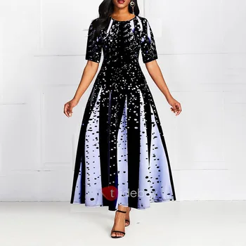 Cocktail Obleke 2020 Moda Plus Velikost Ženske Pol Rokavi Elegantno O-Vratu Tiskanja Dolgo Priložnostne Slim Ženske Formalno Stranko Obleko