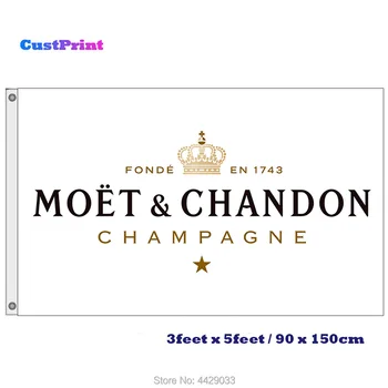 CustPrint Belo Zastavo Moet & Chandon Šampanjec Zastavo 3x5 FT Bar Poliester Banner