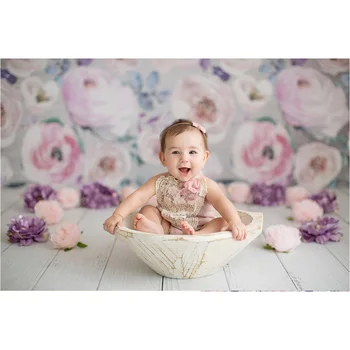 Cvetlični Novorojenčka Ozadje za Fotografiranje Vijolično Otrok Baby Tuš Photocall Ozadju Prop Meri Kulise Foto Studio