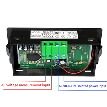 D69 LCD-zaslon voltmeter voltmeter območju AC 0-200V 0-600V plošča zaslon modro osvetlitvijo delovna napetost AC ali DC 8-12V