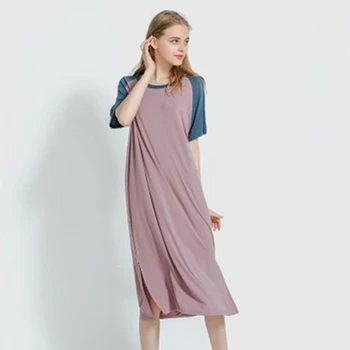 Daeyard Žensk Nightgown Poletje Modal Obleko Kratek Rokav Mehko Nightdress Plus Velikost Dolgo Sleepwear Priložnostne Trdna Domov Oblačila