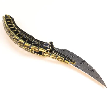 Damask Zložljiva Karambit Nož Fiksno Rezilo RIKE Oblikovan Nož Titanove zlitine Ročaj za Kampiranje, Lov in Področju Preživetje