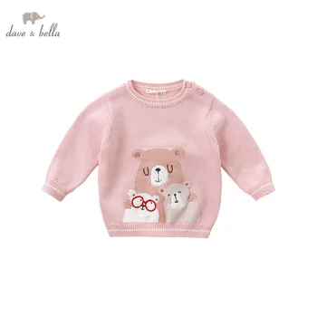 DBJ14591 dave bella jeseni srčkan baby dekleta risanka pleteni pulover otroci moda malčka boutique vrhovi
