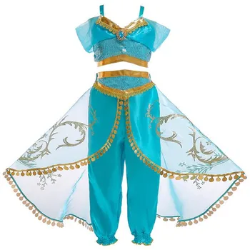Dekleta Aladdin Princesa Jasmina Kostum Stranka Belly Dance Obleko Za Noč Čarovnic Otrok Karneval Pustna